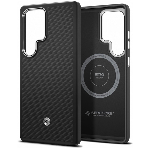 Etui Spigen do Samsung Galaxy S25 Ultra, Enzo Aramid MagSafe, carbon czarne + Szkło Hartowane 9H