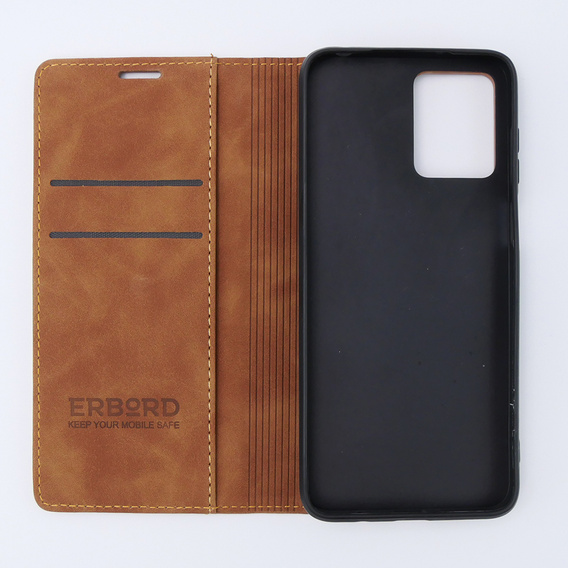 Etui do Motorola Moto G53, ERBORD Vintage portfel z klapką, brązowe