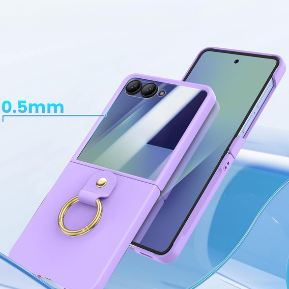Etui Ring Holder do Samsung Galaxy Z Flip7 5G, ze szkłem na ekran zewnętrzny, fioletowe