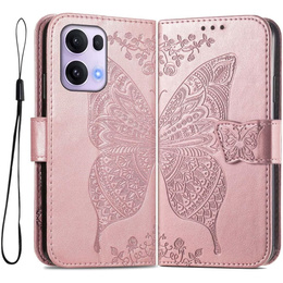 Etui z klapką do Oppo Reno 13 Pro, Butterfly, różowe rose gold