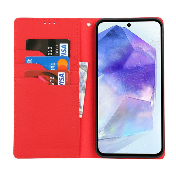 Etui z klapką do Samsung Galaxy S25+ Plus, Litchi Skin Grain, czerwone