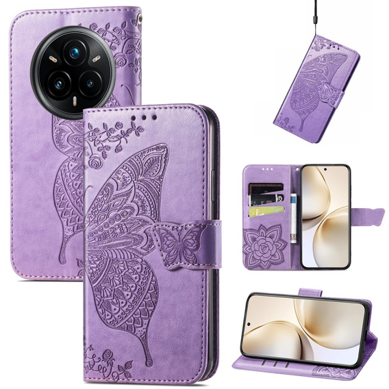 Etui z klapką do Realme 14 Pro+ 5G, Butterfly, fioletowe