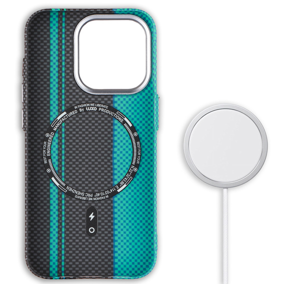 Etui do iPhone 15 Pro Max, Carbon Fiber MagSafe, czarne / niebieskie
