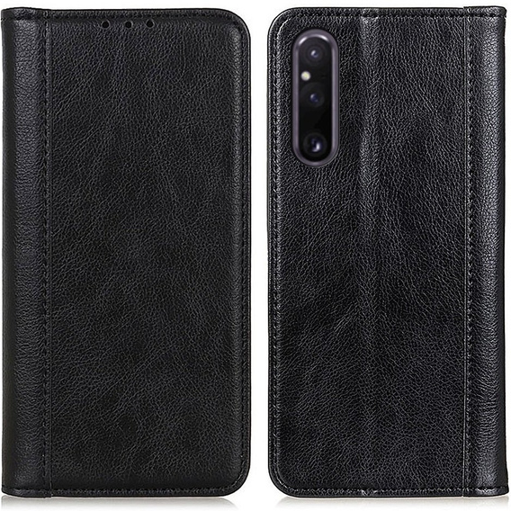 Etui do Sony Xperia 1 V, Wallet Litchi Leather, czarne