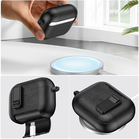 Etui do AirPods Pro 3 z podstawką, zatrzaskiem i karabińczykiem, czarne