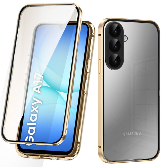 Etui do Samsung Galaxy A17 5G, Magnetic Dual Glass, przezroczyste ze złotymi rantami