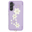 Etui do Samsung Galaxy S23 FE, Leather Flower Card Slot, fioletowe