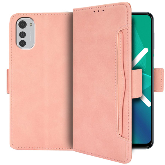 Etui z klapką do Motorola Moto E32 4G, Card Slot, różowe