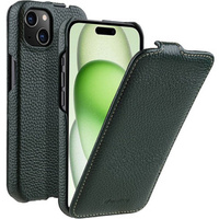 Etui MELKCO z klapką do iPhone 15, skórzane, flip, ciemnozielone