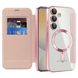 Etui z klapką do Samsung Galaxy S24 FE, RFID Wallet MagSafe z ochroną aparatu, różowe