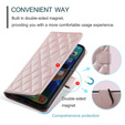 Etui z klapką do Samsung Galaxy S25 FE, Rhombus Crossbody Leather, różowe rose gold