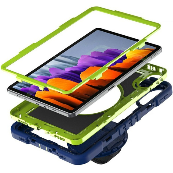Pancerne etui do Xiaomi Redmi Pad 2, z podstawką i paskiem na ramię – granatowo-zielone