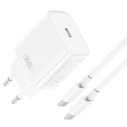 XO CE15 Ładowarka sieciowa, USB-C, 20W + kabel USB-C - USB-C, biała