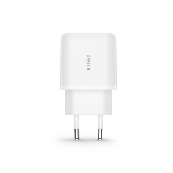 Tech-Protect Uniwersalna Ładowarka Sieciowa 1x USB 1x USB Type-C 20W QC 3.0 + Kabel Type-C, Biała