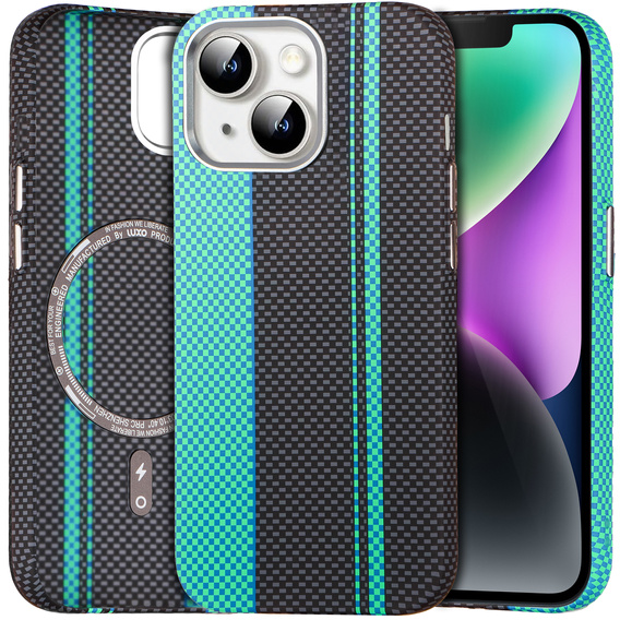 Etui do iPhone 14, Carbon Fiber MagSafe, czarne / niebieskie