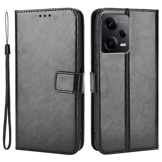 Zestaw Etui z klapką do Xiaomi Redmi Note 12 Pro+ 5G, Crazy Horse Wallet, czarne + Szkło