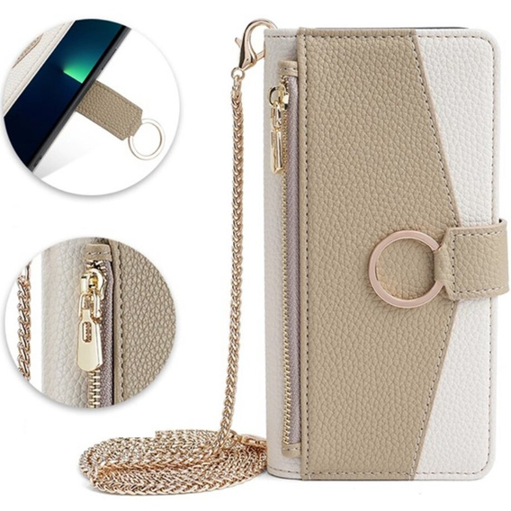 Etui z klapką do Samsung Galaxy A53 5G, Wallet Zipper Pocket, z lusterkiem, białe