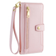 Etui z klapką do iPhone 14 Pro, Wallet Zipper Pocket, różowe