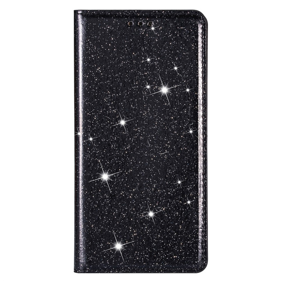 Etui z klapką do iPhone 16E, Card Slot Glittery, czarne