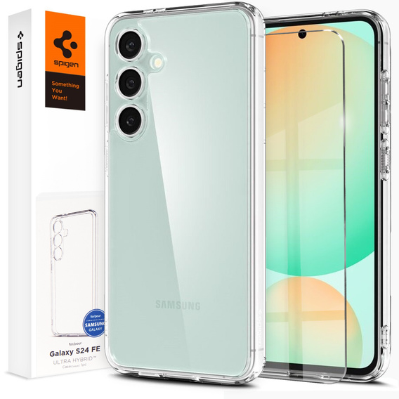 Etui Spigen do Samsung Galaxy S24 FE, Ultra Hybrid, przezroczyste + Szkło Hartowane 9H