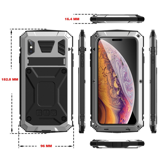 Etui do iPhone XS Max, R-JUST, pancerne, srebrne