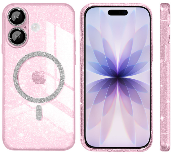Etui do iPhone 17, ERBORD Glitter MagSafe, różowe