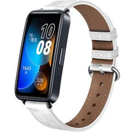Pasek Skórzany do Huawei Band 10 / 9 / 8, z teksturą w kratkę, Biały