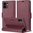 Etui do Oppo Reno 13F / Oppo Reno 13FS, ERBORD Glossy Litchi, portfel z klapką, czerwone