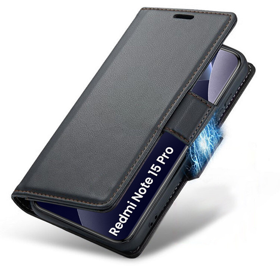 Etui do Xiaomi Redmi Note 15 Pro 5G, ERBORD Glossy Litchi, portfel z klapką, czarne