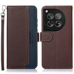 Etui z klapką do OnePlus 12 5G, KHAZNEH RFID, brązowe / niebieskie