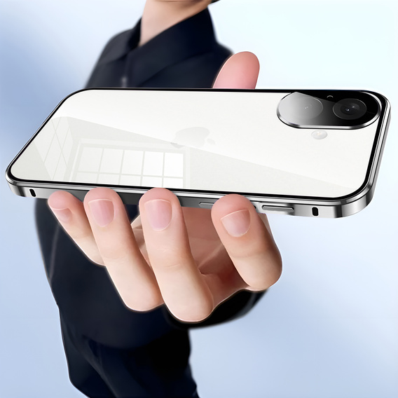 Etui do iPhone 16, Magnetic Dual Glass, srebrne