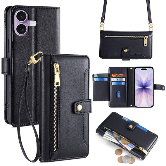 Etui z klapką do iPhone 17, Wallet Zipper Pocket, czarne