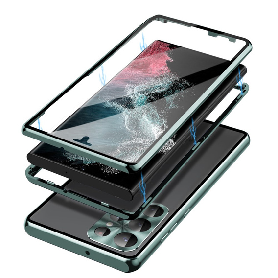 Etui do Samsung Galaxy S23 Ultra, Magnetic Dual Glass, zielone