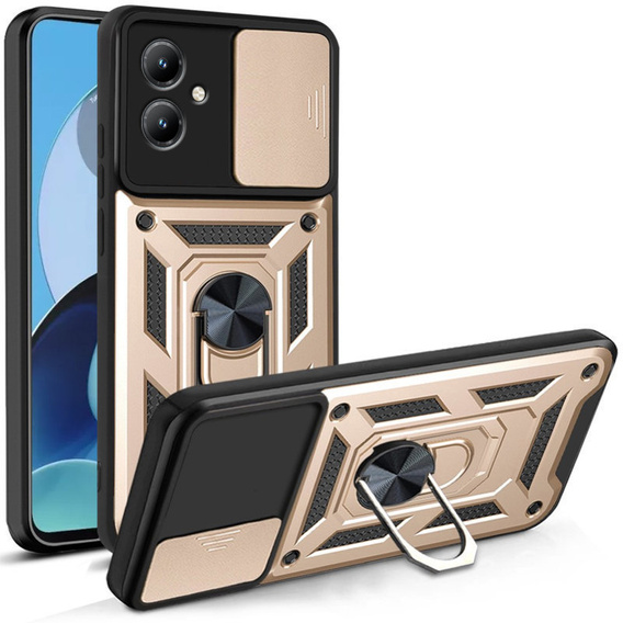 Etui pancerne do Motorola Moto G14, CamShield Slide, złote
