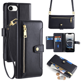 Etui z klapką do iPhone 16E, Wallet Zipper Pocket, czarne