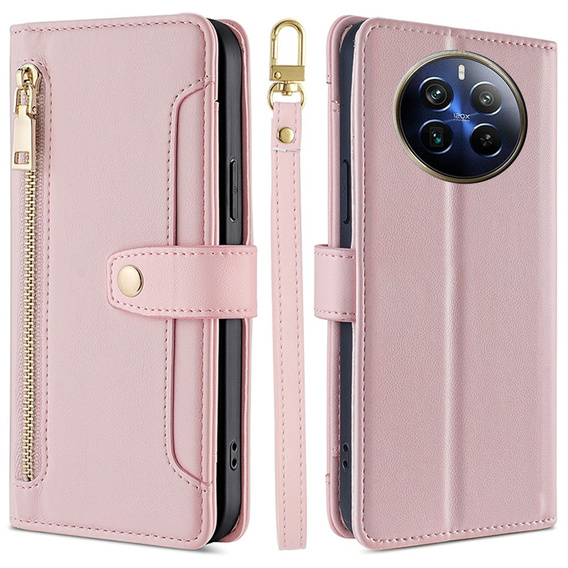 Etui z klapką do Realme 12 Pro 5G / 12 Pro+ 5G, Wallet Zipper Pocket, różowe