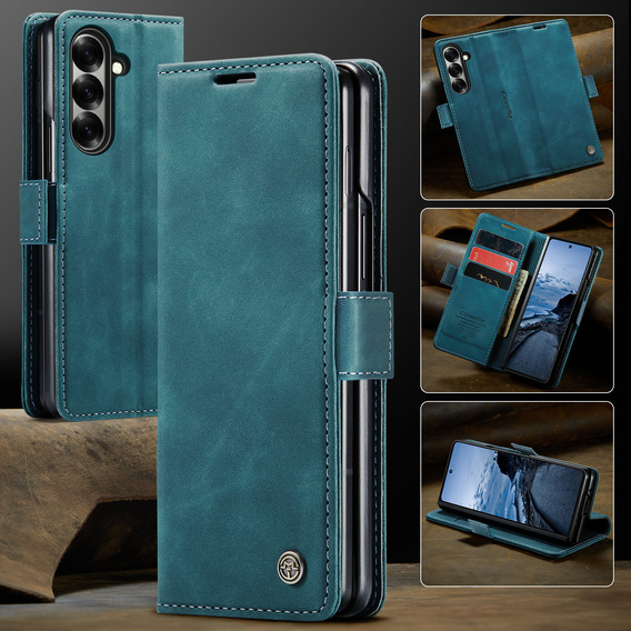Etui CASEME do Samsung Galaxy Z Fold7 5G, Leather Wallet Case, niebieskie