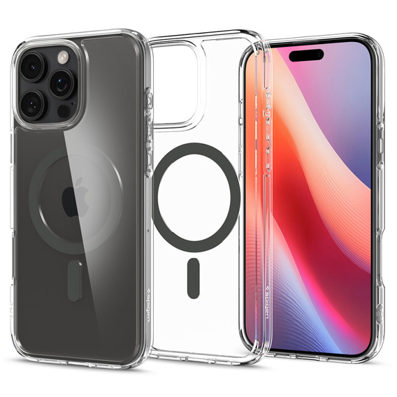 Etui z MagSafe Spigen do iPhone 16 Pro, Ultra Hybrid, przezroczyste / szare + Szkło Hartowane 9H