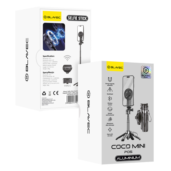 Blavec Selfie Stick Aluminium Coco Mini P-05 tripod + pilot + mocowanie 0,41 metra - czarny