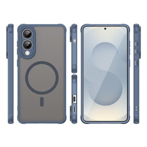 Etui do Samsung Galaxy S25 Edge, Kickstand Matt Case, do MagSafe, niebieskie + Szkło na ekran