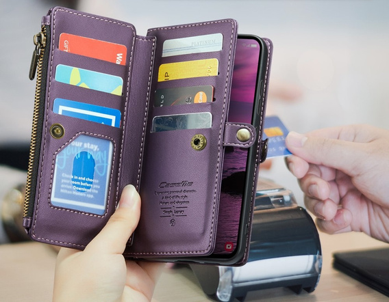 Etui portfelowe z zamkiem i paskami do Samsung Galaxy S25 Edge – praktyczność i styl w jednym - fioletowe