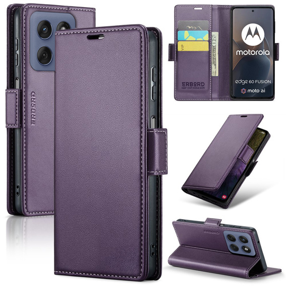 Etui do Motorola Edge 60 / 60 Fusion, ERBORD Glossy Litchi, portfel z klapką, fioletowe