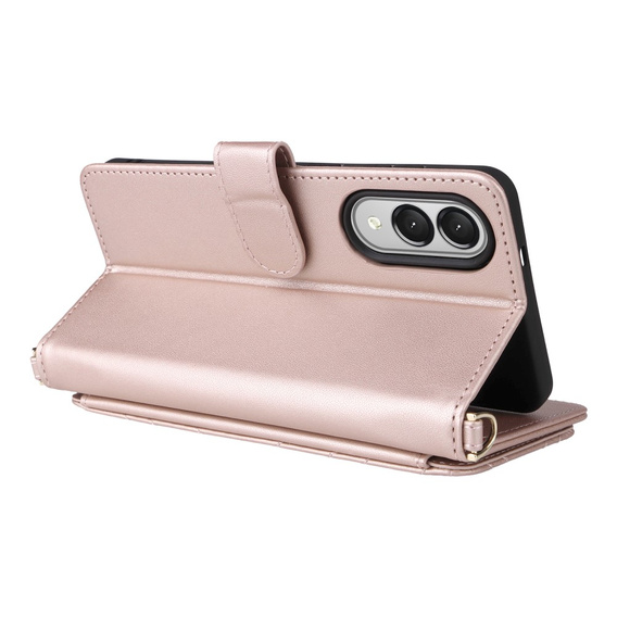 Etui z klapką do Samsung Galaxy S25 Edge, Crossbody Wallet, różowe