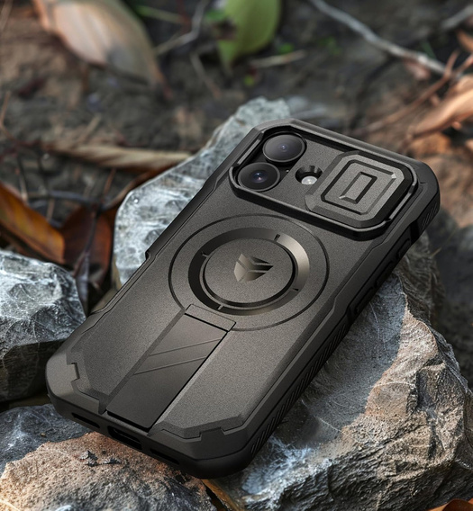 Etui pancerne do iPhone 16, Dexnor CamProtect MagSafe, z folią prywatyzującą, czarne (Dwie ramki)