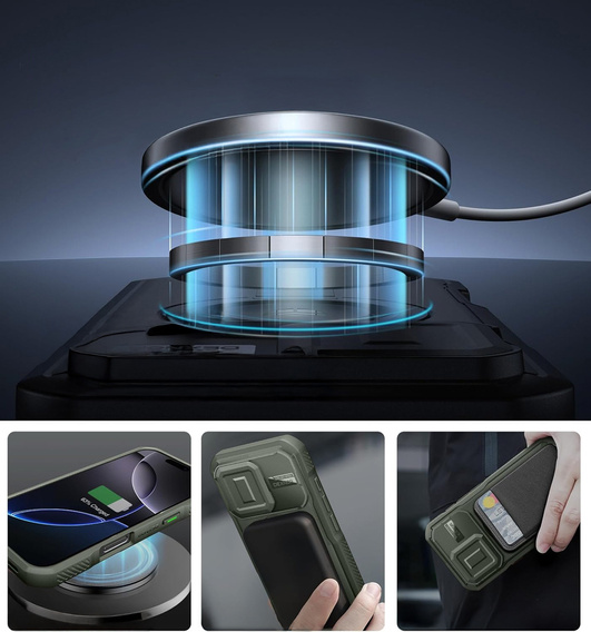 Etui Dexnor MagSafe do iPhone 16 Pro magnetyczne z przesuwaną osłoną aparatu – zielone