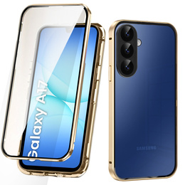 Etui do Samsung Galaxy A17 5G, Magnetic Dual Glass, przezroczyste ze złotymi rantami