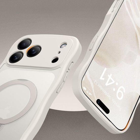 Etui do iPhone 17 Pro, Spin MagSafe Stand Wave Edge, Stone