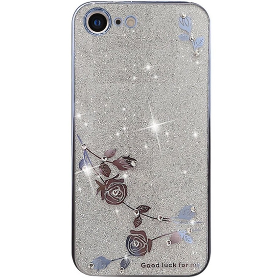 Etui do iPhone SE 2022 / SE 2020 / 8 / 7, Glitter Flower, niebieskie