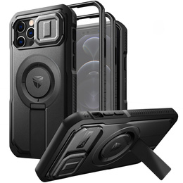 Etui pancerne do iPhone 12 / iPhone 12 Pro, Dexnor CamProtect MagSafe, czarne (Dwie ramki)