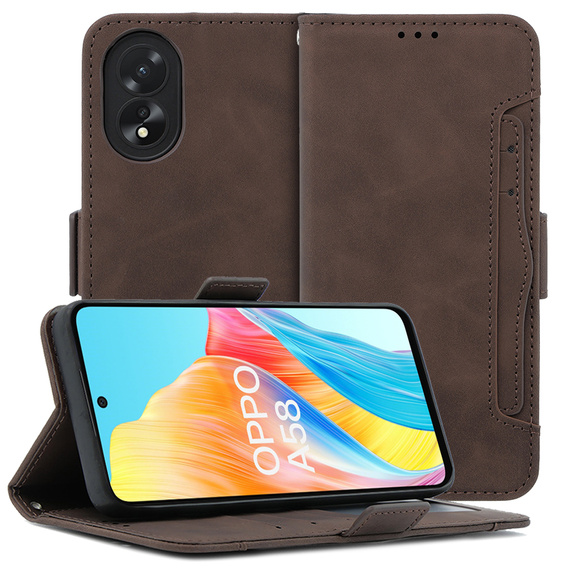 Etui z klapką do Oppo A58 4G, Card Slot, brązowe